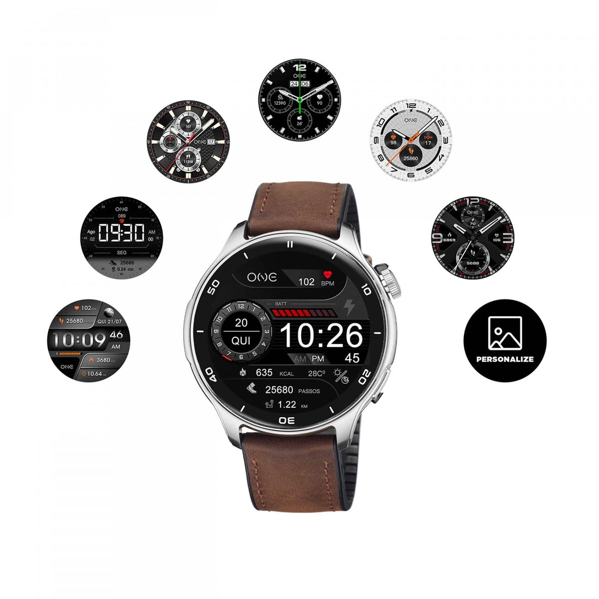 One Men Explorer GPS Brown Leather Smartwatch