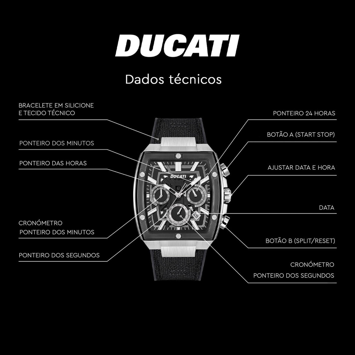 Ducati Relógio DT005 Crono Prateado Homem