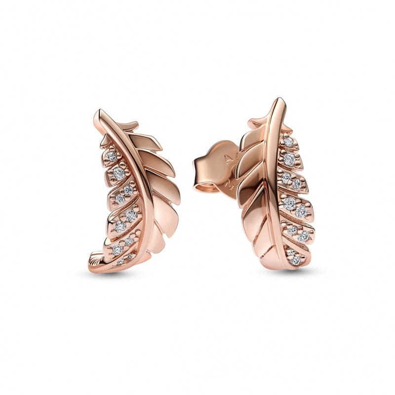 Pandora Rose Floating Curved Feather Brincos Mulher