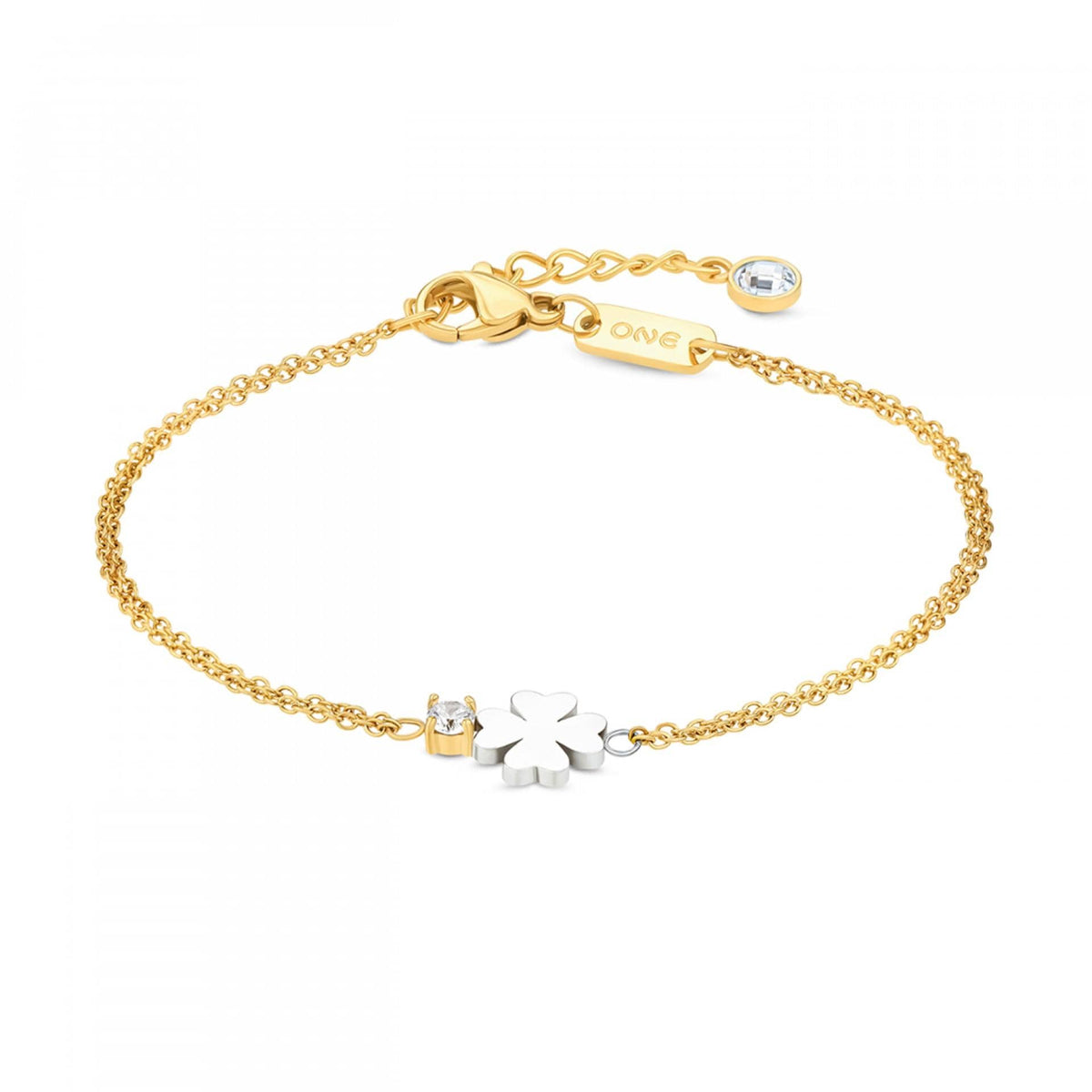 One Lucky Flower Crystal Gold Pulseira