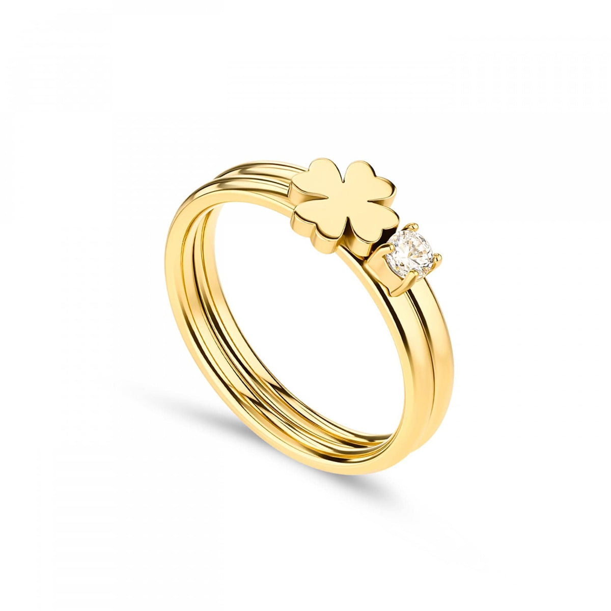 One Lucky Flower Crystal Gold Anel