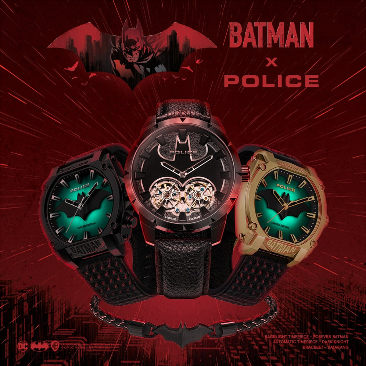 Police Batman Dourada Pulseira Homem