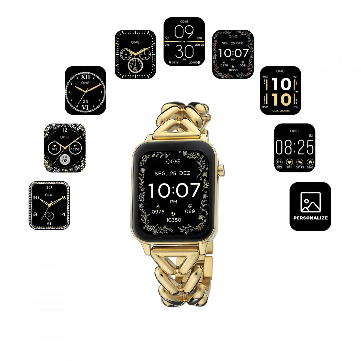 One Relógio Smartwatch MagicCall Gold Links