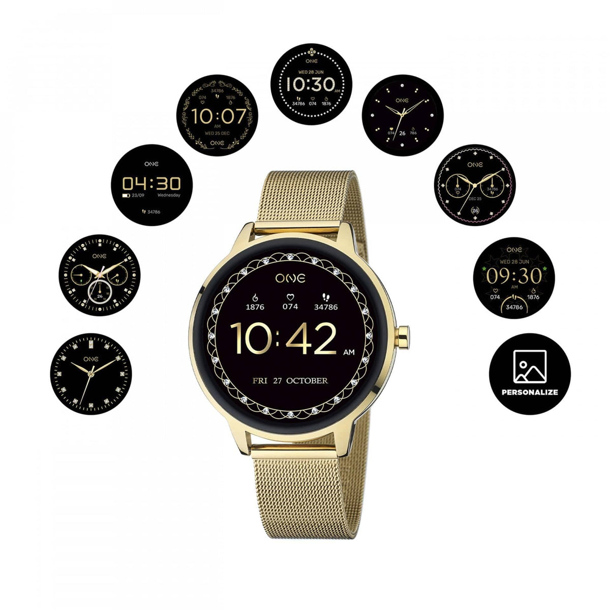 One Smartwatch QueenCall Gold Mesh Relógio