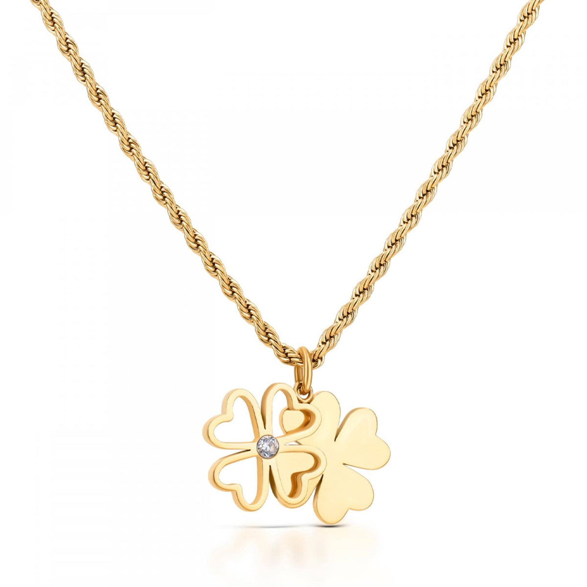 One Senhora Lucky Flower Crystal Gold Colar