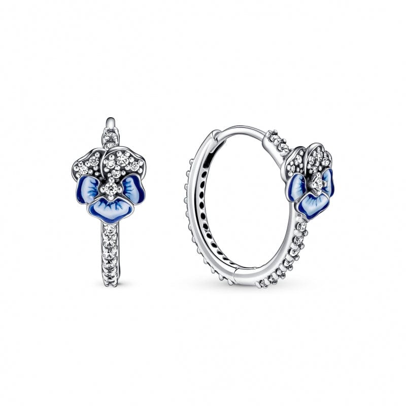 Pandora Blue Pansy Flower Hoop Brincos Mulher 