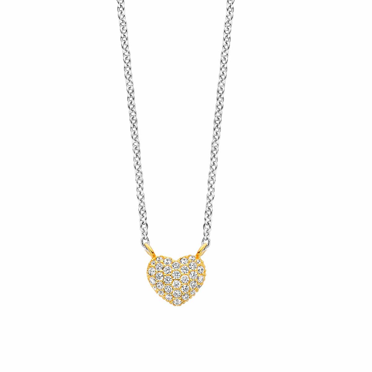 Ti Sento Colar Shiny Heart Bicolor Dourado