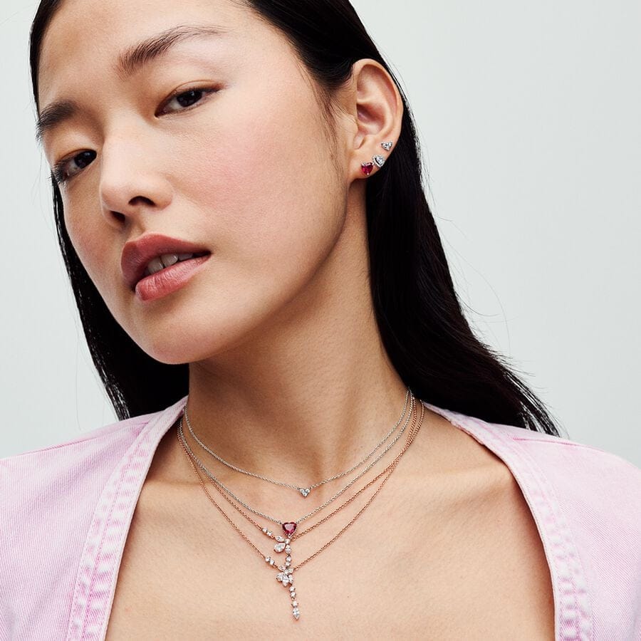 Pandora Sparkling Red Elevated Heart Brincos Mulher