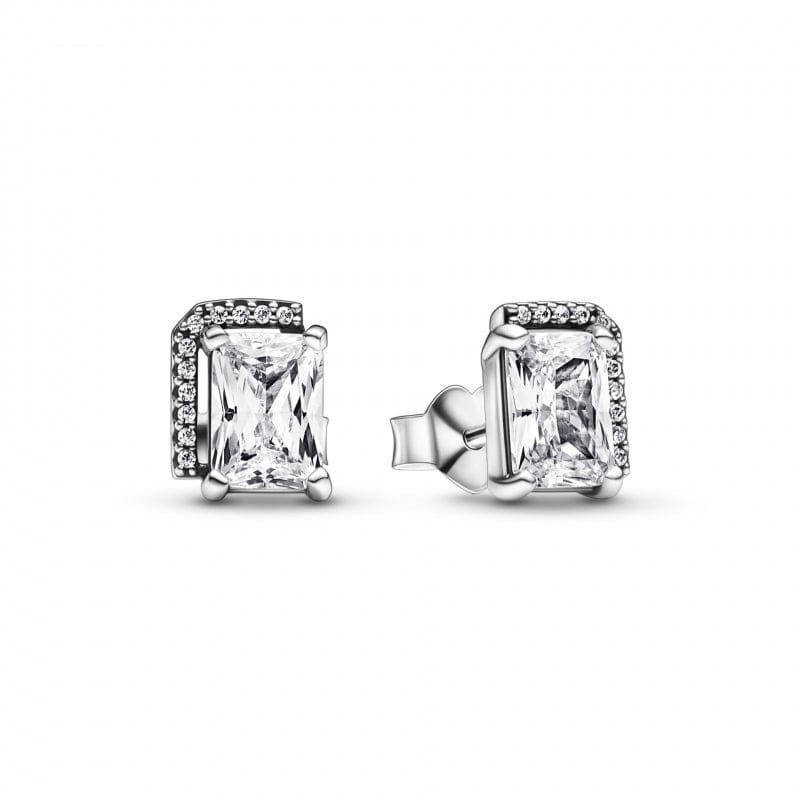 Pandora Rectangular Sparkling Halo Brincos Mulher